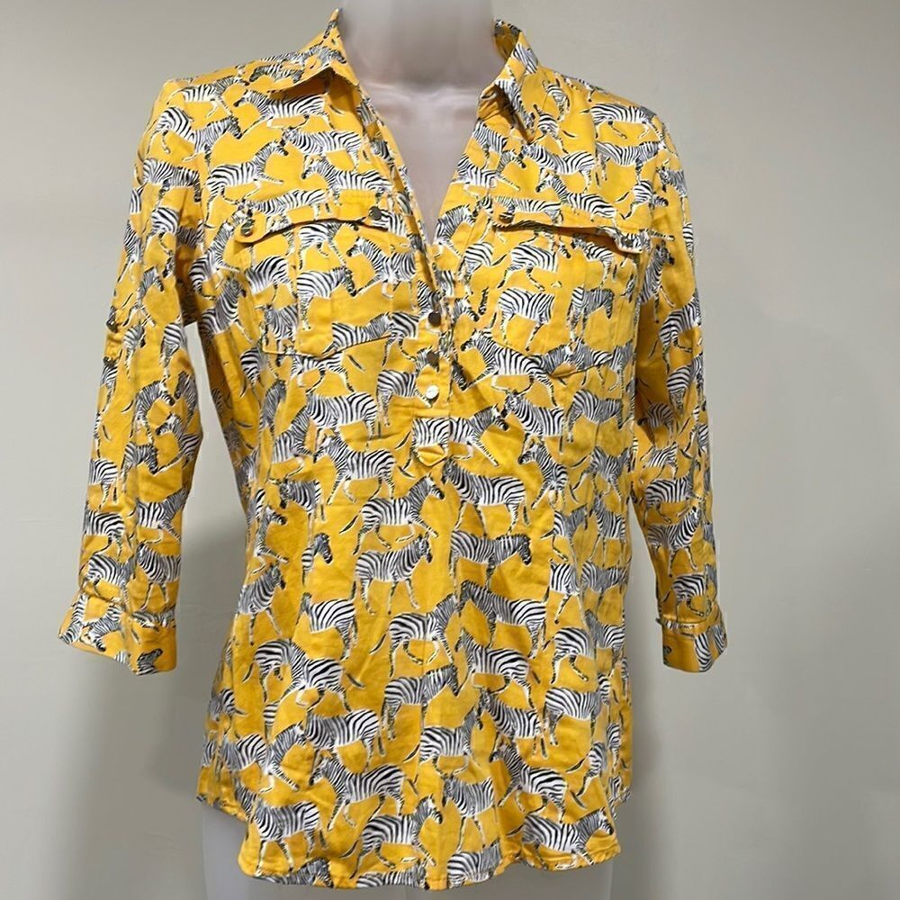 NWOT 7th Avenue zebra animal print button up blouse. Size XS 2 extra small